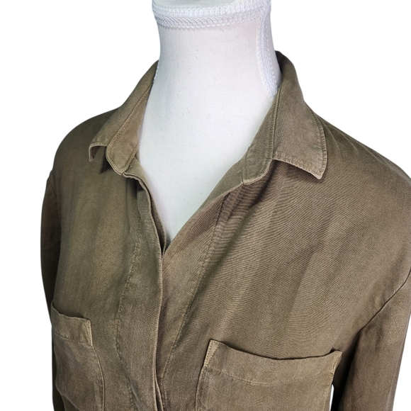 ANTHROPOLOGIE CLOTH & STONE army green button down shirt XS - Picture 7 of 15